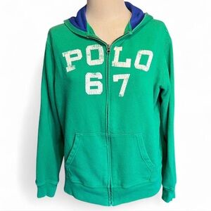 Polo by Ralph Lauren “67” Green and Blue Zip-Up Hoodie